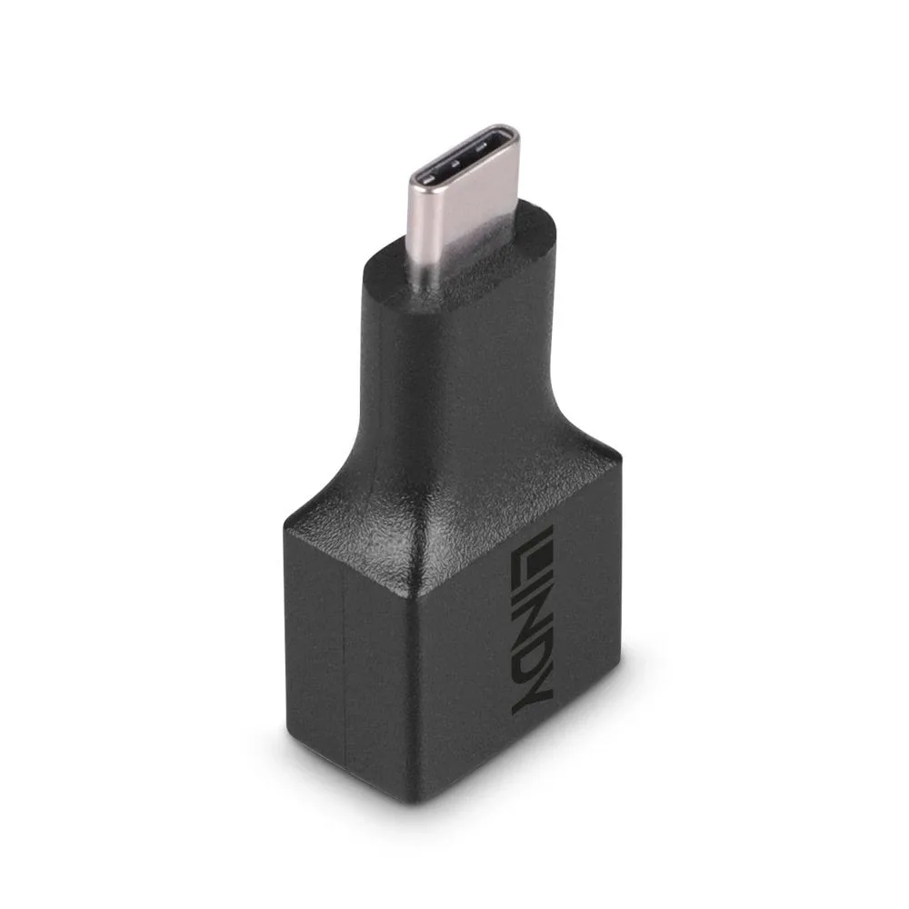 LINDY 41899 USB Adapter, USB 3.2 Type-C (M) to USB 3.2 Type-A (F), Adapter, Black, Supports Data Transfer Speeds up to 10Gbps, Robust PVC Housing & Nickel Connectors, Retail Polybag Packaging