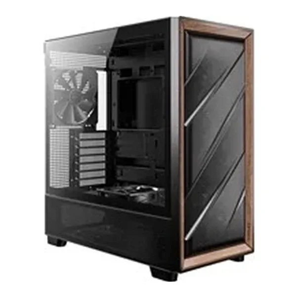 Antec FLUX Mid Tower Gaming Case, 1 x USB Type-C / 2 x USB 3.0, Tempered Glass Side Window Panel, Multi-directional Vent Design, Walnut Wood Accents, 5 x Pre-Installed PWM Fans, E-ATX (=330mm), ATX, Micro-ATX, ITX Compatible