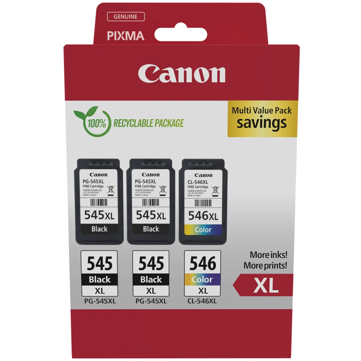 Canon PG-545XL x2 /CL-546XL Multi Pack - 3-pack - High Yield - black, colour (cyan, magenta, yellow) - original - hanging box - ink cartridge