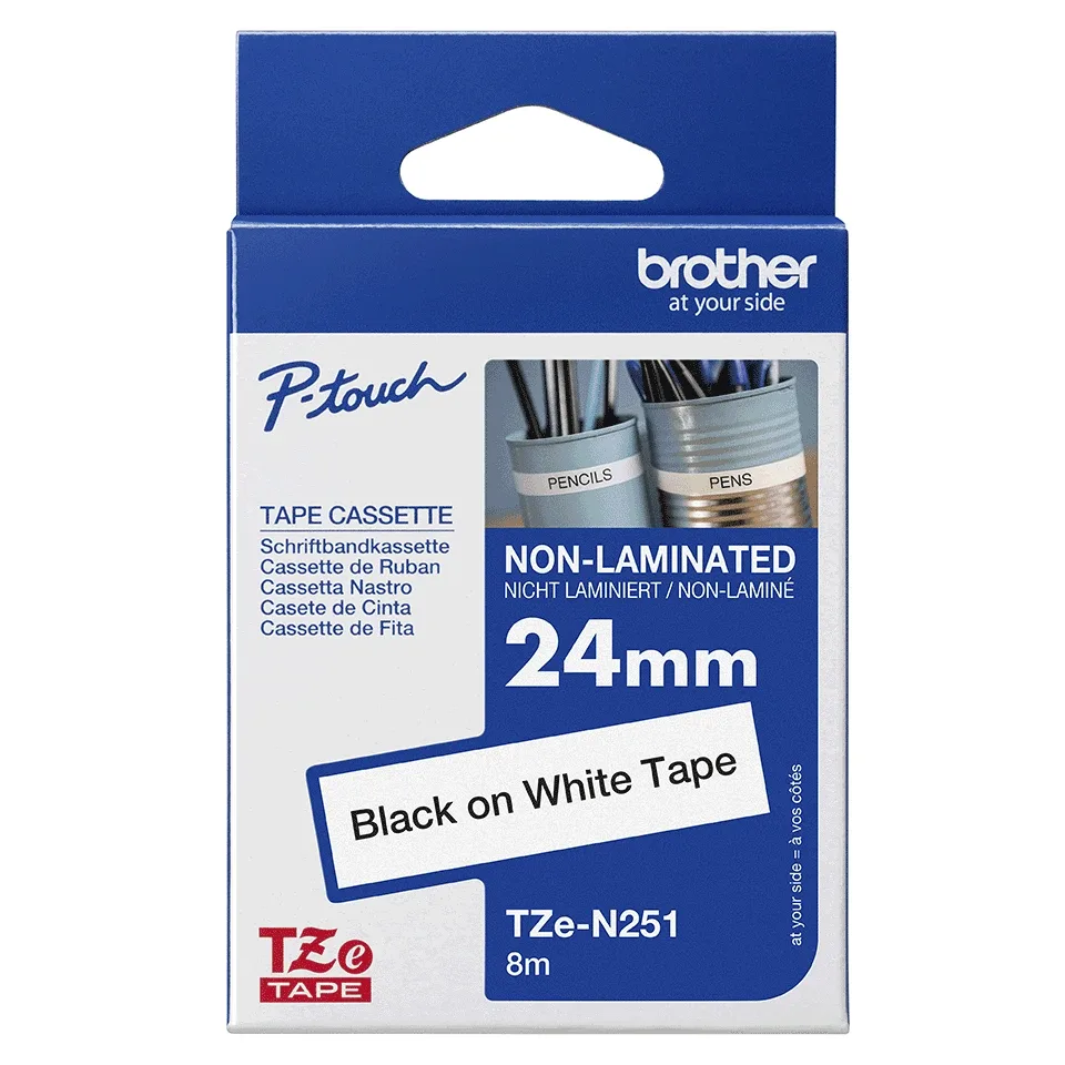 Brother TZe-N251 - Black on white - Roll (2.4 cm x 8 m) 1 cassette(s) non-laminated tape - for Brother PT-D600, P-Touch PT-3600, D800, E500, E550, P750, P900, P-Touch Cube Pro PT-P910