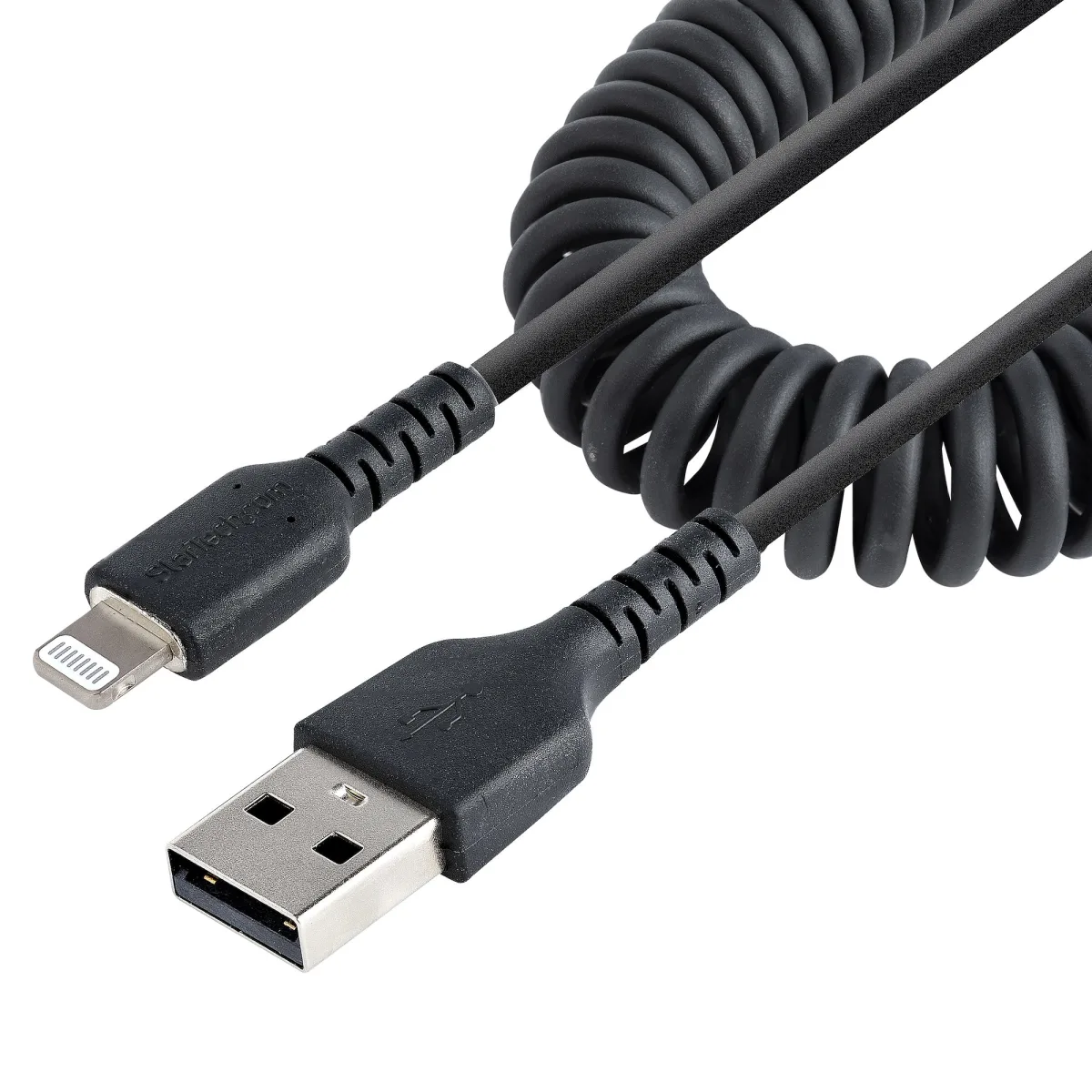 Startech 50cm (20in) USB to Lightning Cable, MFi Certified, Coiled iPhone Charger Cable, Black, Durable and Flexible TPE Jacket Aramid Fiber, Heavy Duty Coil Charging Cable - Rugged USB Lightning Cable - Lightning cable - USB male to Lightning male - 50 cm - black - coiled