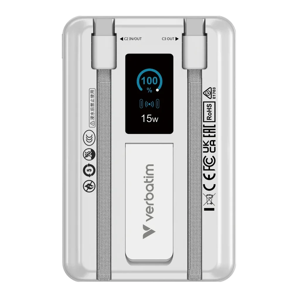 Verbatim Charge'n'Go 2C & Display MagSafe Power Bank 10000 mAh Silver