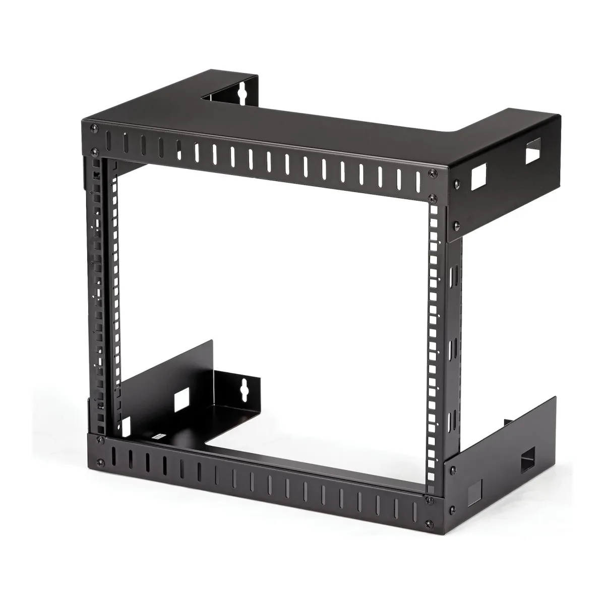 Startech 8U 19" Wall Mount Network Rack - 12" Deep 2 Post Open Frame Server Room Rack for Data/AV/IT/Computer Equipment/Patch Panel with Cage Nuts & Screws 135lb Capacity, Black (RK812WALLO) - Rack - black - 8U - 19" - for P/N: CABCAGENUTS6, CABSCREWM52, CABSCREWSM6, CABSCRWM520, CABSCRWM620, CABSCRWS1224