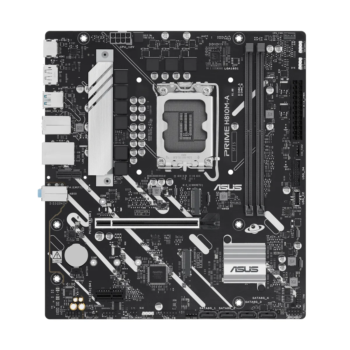 ASUS PRIME H810M-A-CSM - Motherboard - micro ATX - LGA1851 Socket - H810 Chipset - USB-C 3.2 Gen 1, USB 3.2 Gen 2, USB 3.2 Gen 1 - Gigabit LAN - onboard graphics (CPU required) - HD Audio (8-channel)