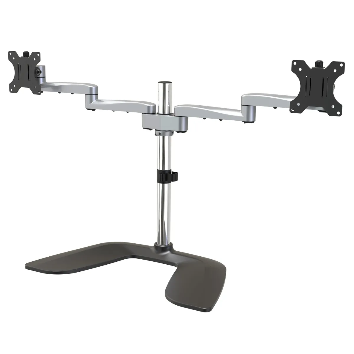 Startech Dual Monitor Stand, Ergonomic Desktop Monitor Stand for up to 32" VESA Displays, Free-Standing Articulating Universal Computer Monitor Mount, Adjustable Height, Silver - Easy & Quick Assembly - Stand - for 2 monitors - plastic, aluminium, steel - black, silver - screen size: 32" - desktop