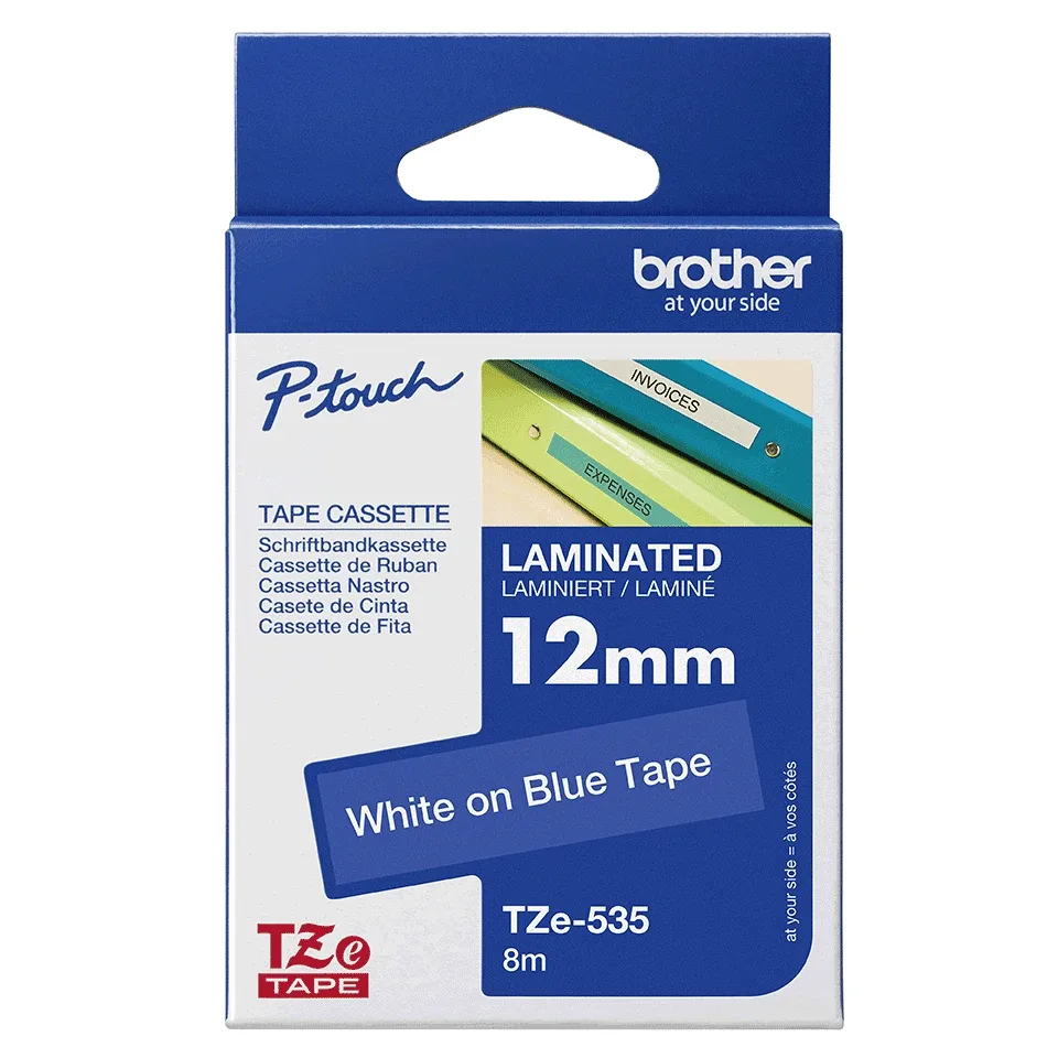 Brother TZe-535 - White on blue - Roll (1.2 cm x 8 m) 1 cassette(s) laminated tape - for Brother PT-D210, D600, H110, P-Touch PT-1005, D450, D800, P300, P-Touch Cube Pro PT-P910