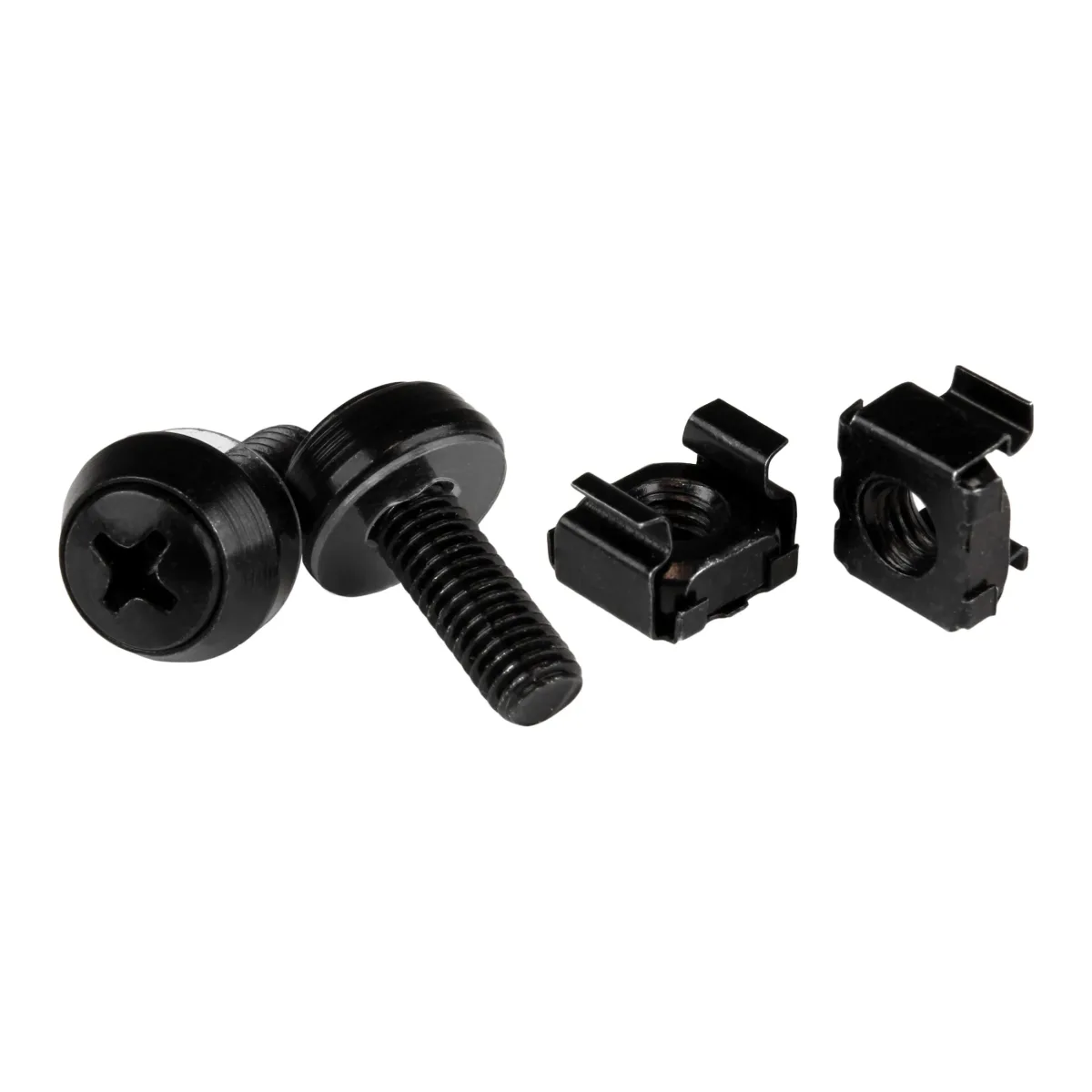 Startech M6 Cage Nuts and Screws - 50 Pack - 12mm Rack Screws and Cage Nuts - Black (CABSCREWM6B) - Rack screws and nuts - black - for P/N: RACK-18U-20-WALL-OA, RACK-21U-20-WALL-OA, RACK-24U-20-WALL-OA, RK12OD2, RK3236BKF