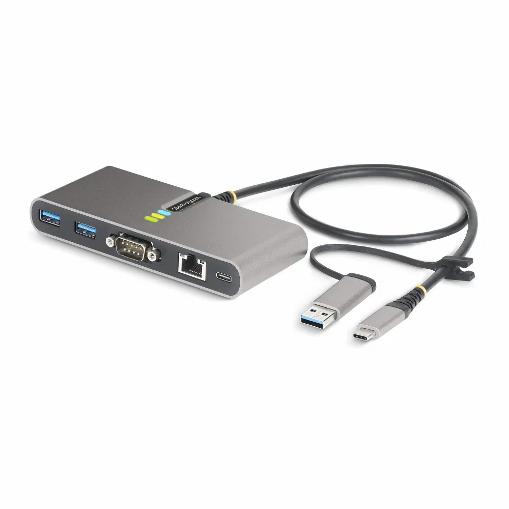 Startech 2-Port USB-C/USB-A Hub with GbE and RS232 Serial, 2x USB-A - Hub - 2 x USB 3.2 Gen 1 - desktop