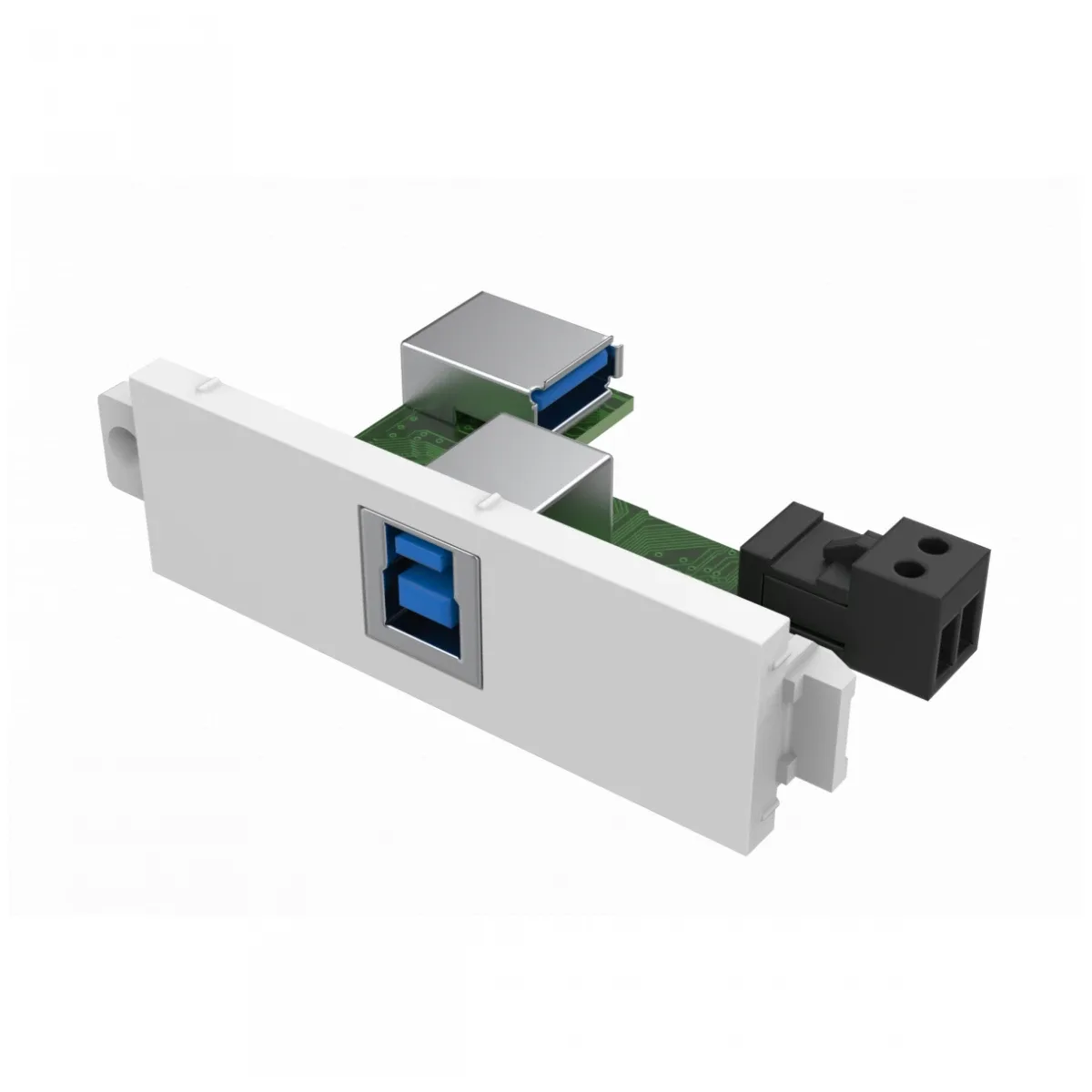 Modular AV faceplate component - USB B (on front) to A module - A type socket on the rear and square B type socket on the front - USB 3.0 backward compatible with 2.0 - fixes into techconnect surrounds - plastic - white