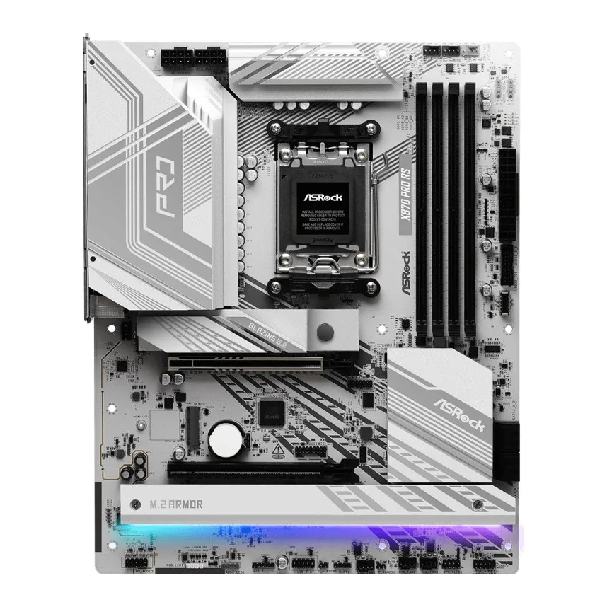 ASRock X870 PRO RS AMD AM5 Socket Motherboard, ATX, 4x DDR5 Slots, 3x M.2 Sockets, Fitted I/O Shield, 2.5GbE LAN, 1x HDMI Port / 2x USB-C (USB4)