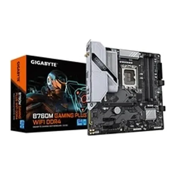 Gigabyte B760M GAMING PLUS WIFI DDR4 Intel 1700 Socket Motherboard, Micro-ATX, 4x DDR4 Slots, 2x M.2 Sockets, Fitted I/O Shield, GbE LAN, Wi-Fi 6, 1x DisplayPort / 1x HDMI Port