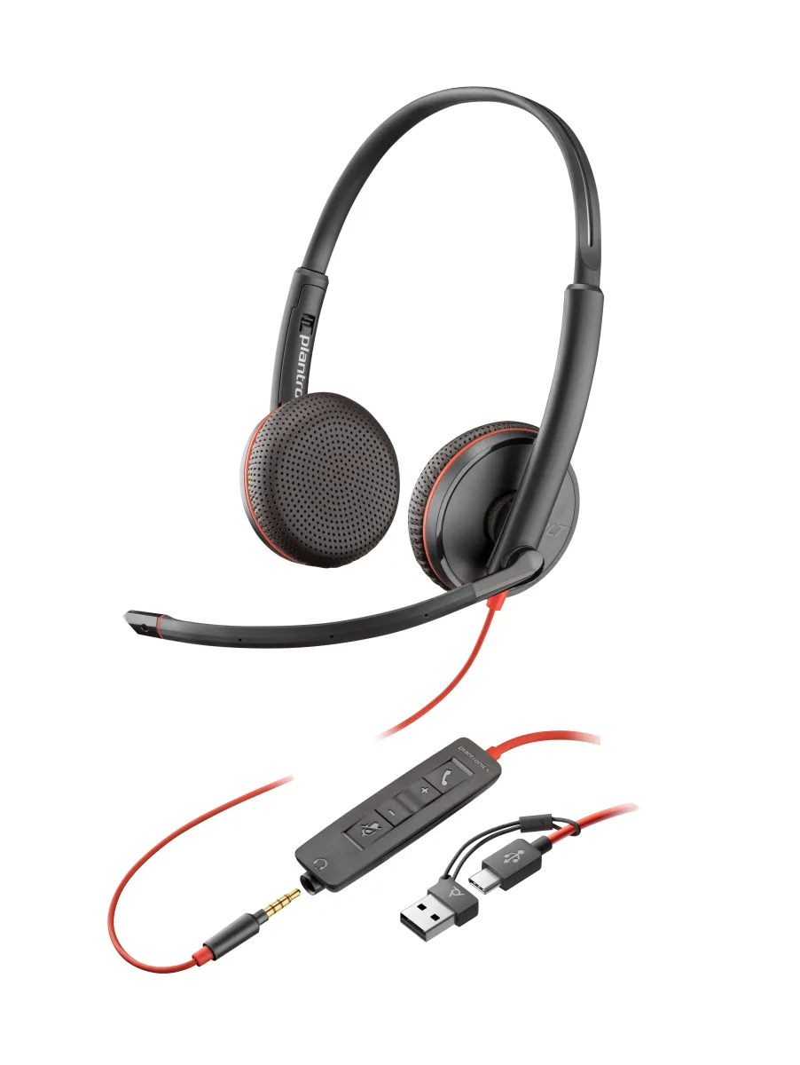 HP Poly Blackwire 3225 - Blackwire 3200 Series - headset - on-ear - wired - 3.5 mm jack, USB-C - black - Certified for Skype for Business, Cisco Jabber Certified, Avaya Certified, UC certified