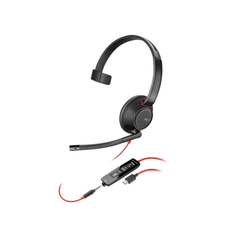 HP Poly Blackwire 5210 - Blackwire 5200 series - headset - on-ear - wired - 3.5 mm jack, USB-C - black - Certified for Microsoft Teams, Certified for Skype for Business, Cisco Jabber Certified, Avaya Certified, Works With Chromebook Certified, Zoom Certified, UC certified