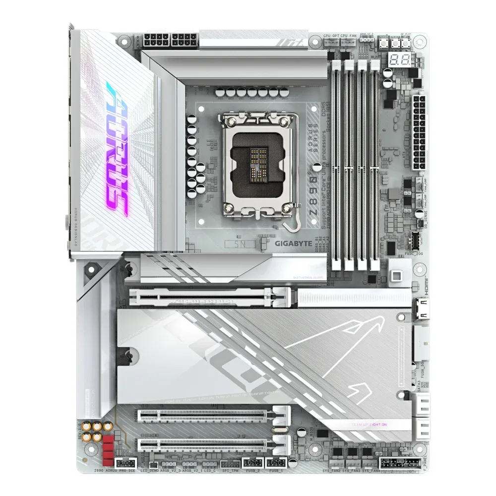 Gigabyte Z890 AORUS PRO ICE Intel 1851 Socket Motherboard, ATX, 4x DDR5 Slots, 5x M.2 Sockets, Fitted I/O Shield, 5GbE LAN, Wi-Fi 7, 2x USB-C (USB4)
