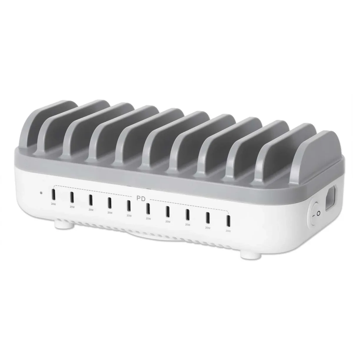 Manhattan 102766 Charging Station 10 Port USB-C Output 10X 20W UK/EU/US Plugs