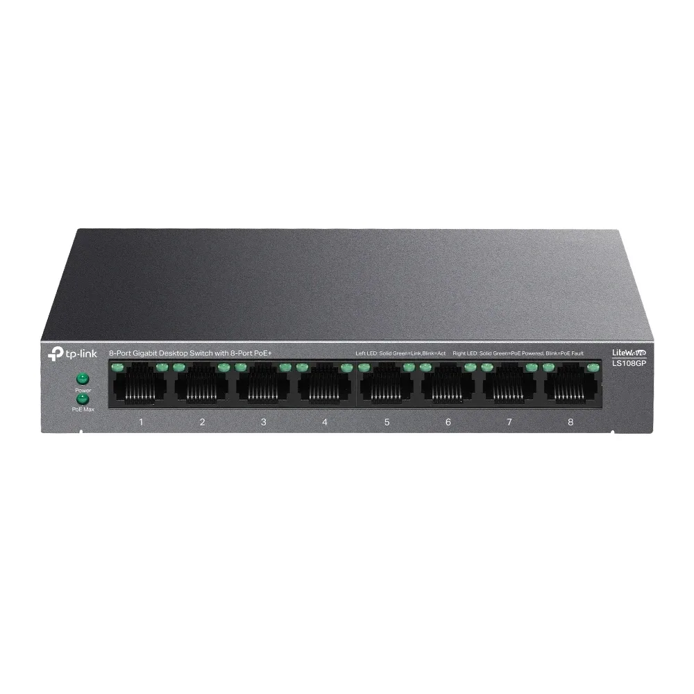 TP-Link LiteWave LS108GP V1 - Switch - 8 x 10/100/1000 (PoE+) - desktop, wall-mountable - PoE+ (62 W)