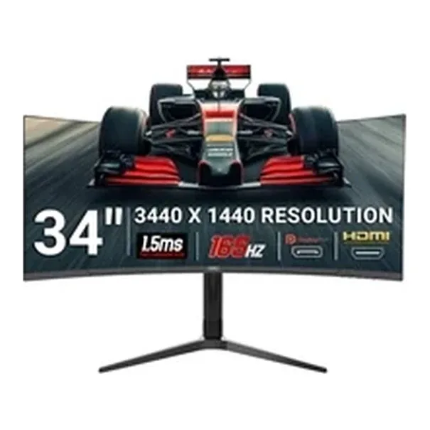 piXL CM34C7 34 Inch 165Hz UWQHD Quad HD Ultrawide Curved Gaming Monitor, with 1.5ms Response Time, 3440 x 1440 Resolution, HDMI, DisplayPort, USB-C, USB-B, USB-A x 2, Audio & Height Adjust