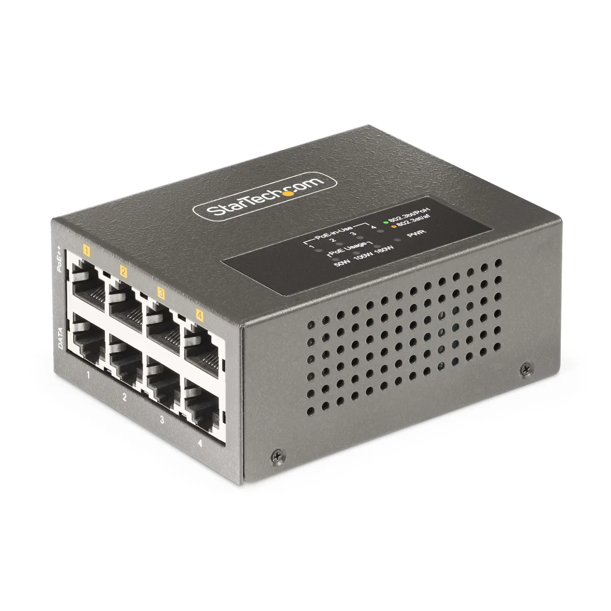 StarTech 4-Port Multi-Gigabit PoE++ Injector, 5/2.5G Ethernet (NBASE-T), PoE/PoE+/PoE++ (802.3af/802.3at/802.3bt), 160Watts Power Budget, Wall/DIN Rail Mountable - Unmanaged, For IP Cameras/Wireless APs/POSs (AS445C-POE-INJECTOR)