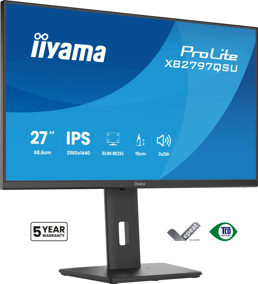 iiyama ProLite XB2797QSU-B1 - LED monitor - 27" - 2560 x 1440 QHD @ 75 Hz - IPS - 350 cd/m² - 1000:1 - 1 ms - 2xHDMI, DisplayPort - speakers - black, matte