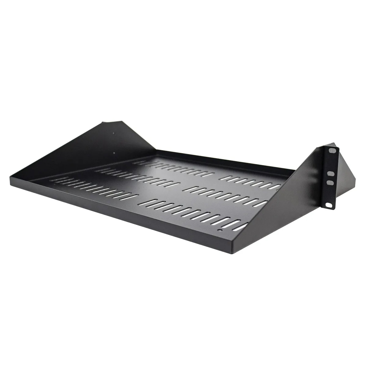Startech 2U Vented Server Rack Shelf, Center Mount 14in Deep Fixed Cantilever Tray, Rackmount Shelf for 19" AV/Data/Network Equipment w/ Cage Nuts & Screws, 200lbs Weight Capacity - 2U Network Rack Shelf - Rack shelf - black - 2U - 19