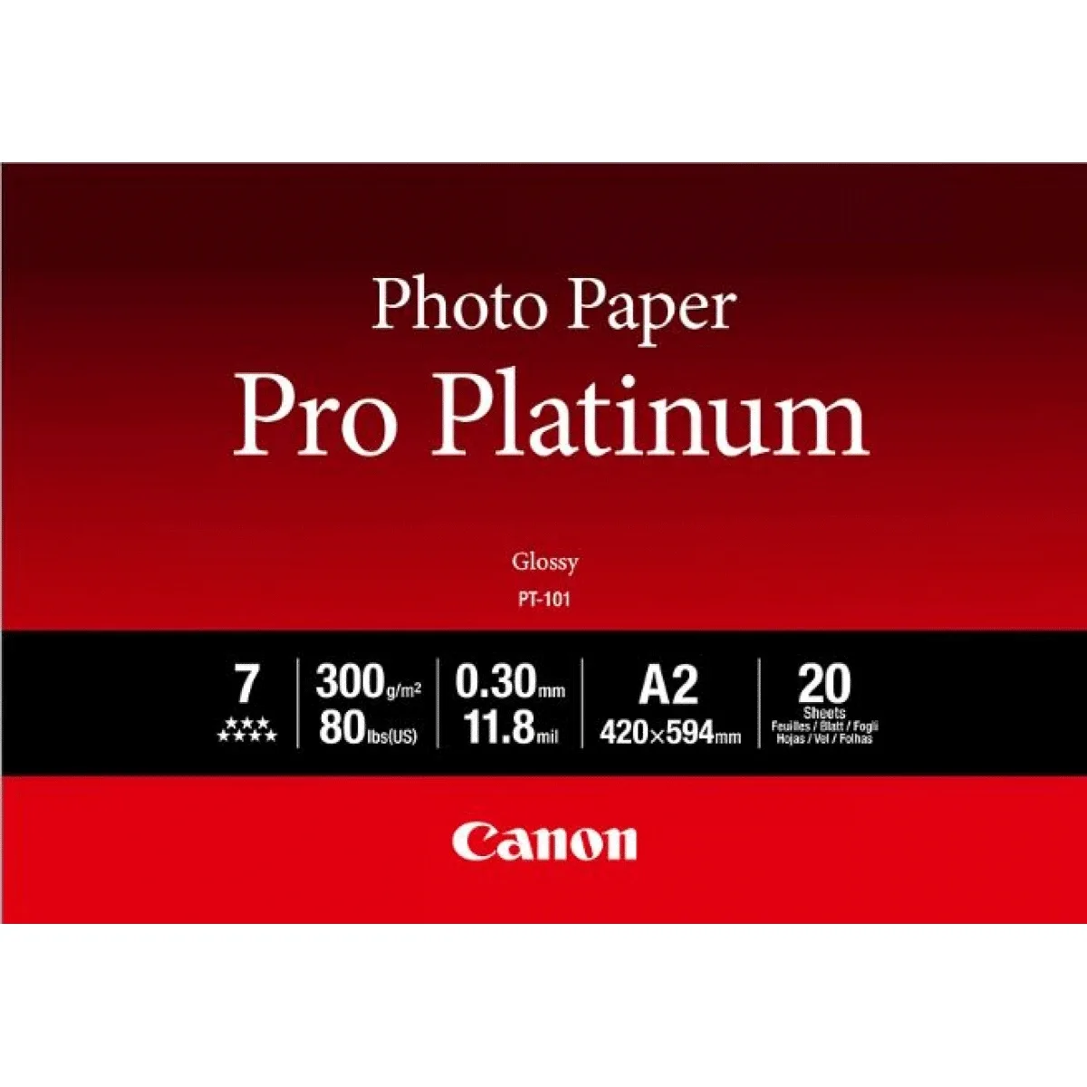 Canon Pro Platinum PT-101 - High-glossy - 300 micron - A2 (420 x 594 mm) - 300 g/m² - 20 sheet(s) photo paper