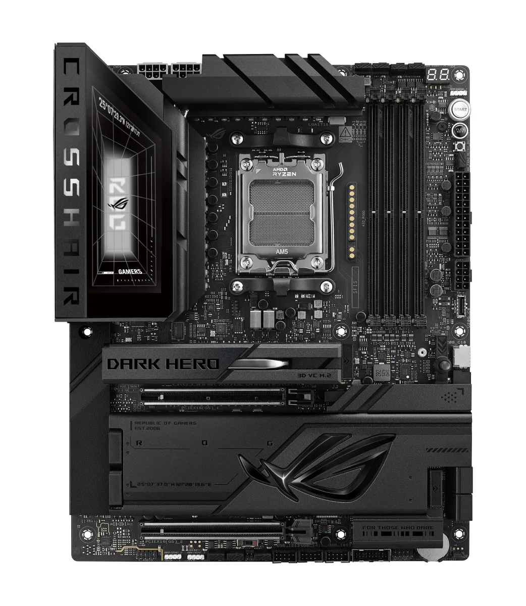 ASUS ROG CROSSHAIR X870E DARK HERO - Motherboard - ATX - Socket AM5 - AMD X870E Chipset - USB4, USB-C 3.2 Gen2, USB 3.2 Gen 2, USB 3.2 Gen 1, USB-C 3.2 Gen 2x2 - 10 Gigabit LAN, 5 Gigabit Ethernet, Wi-Fi 7, Bluetooth - onboard graphics (CPU required) - HD Audio (8-channel)