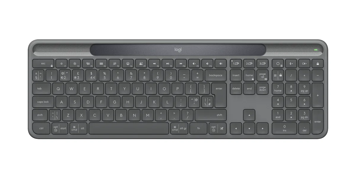Logitech Signature Slim Solar+ K980 for Business - Keyboard - full size - wireless - Bluetooth LE, USB-C - QWERTY - UK - key switch: scissor switches - graphite