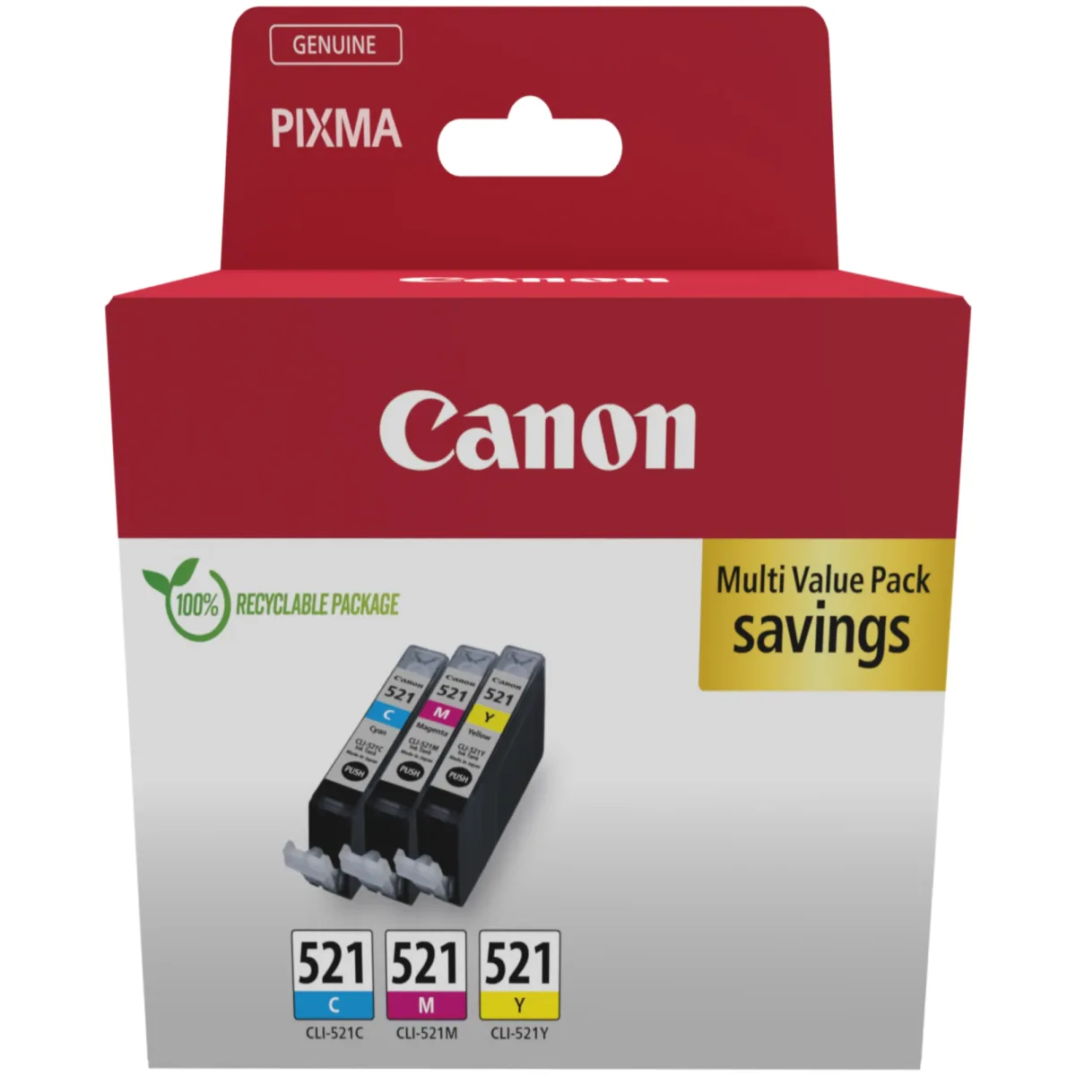 Canon CLI-521 C/M/Y Multi pack - 3-pack - 9 ml - yellow, cyan, magenta - original - box - ink tank