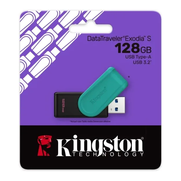 Kingston DataTraveler Exodia S DTXS/128GB USB Flash Drive, 128GB, USB 3.2, Black/Green, Swivel Cap Design