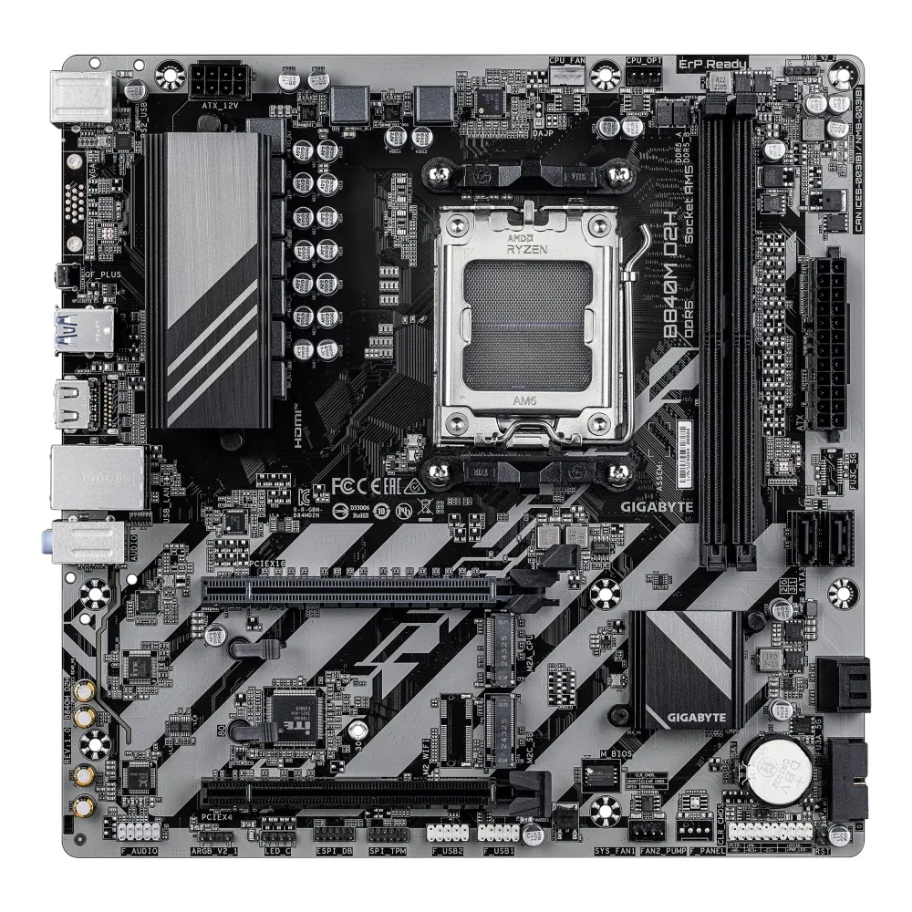 Gigabyte B840M D2H AMD AM5 Socket Motherboard, Micro-ATX, 2x DDR5 Slots, 2x M.2 Sockets, 2.5GbE LAN, 1x HDMI Port