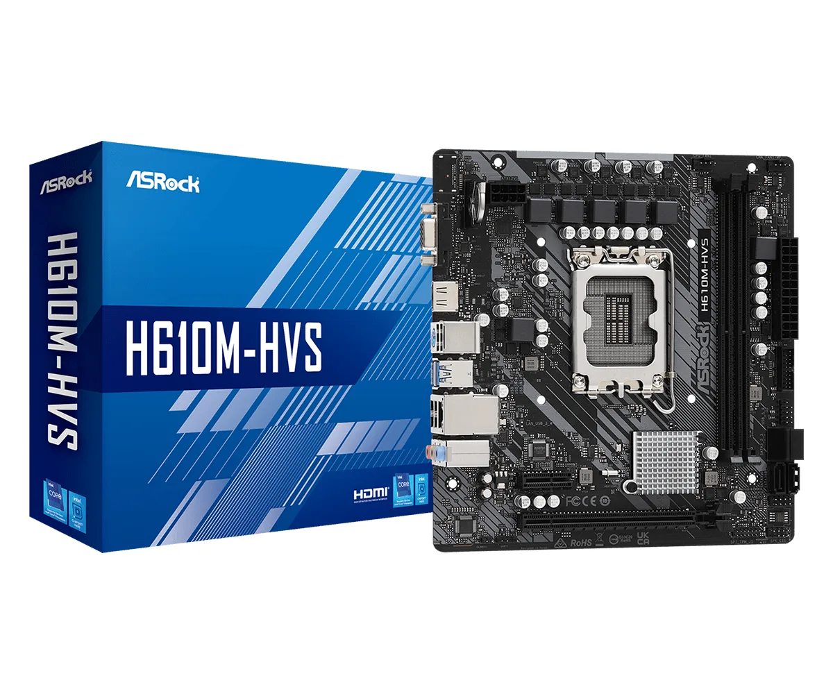 ASRock H610M-HVS/M.2 D5 GEN5 Intel 1700 Socket Motherboard, Micro-ATX, 2x DDR5 Slots, 1x M.2 Socket, GbE LAN, 1x D-Sub / 1x HDMI Port