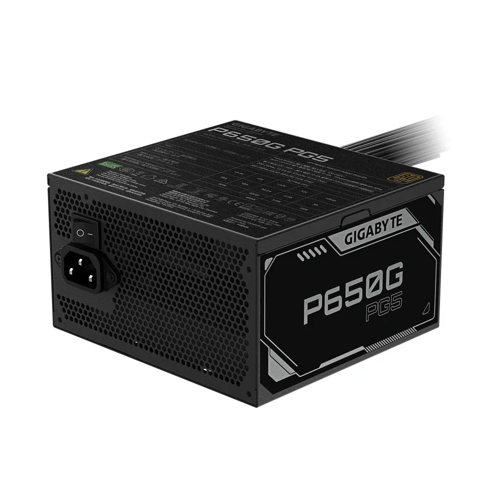 Gigabyte P650G PG5 650W ATX 3.1 Power Supply, 80 PLUS Gold, PCIe Gen 5.1 16-Pin, 120mm HYB Fan, Non-Modular PSU, Black, GP-P650G PG5
