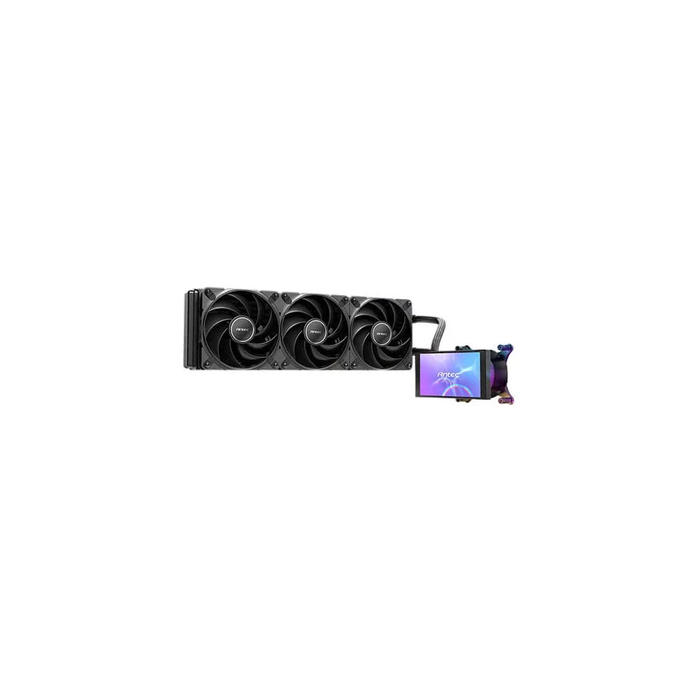 Antec Vortex View 360 Black AIO Liquid CPU Cooler, Massive 5-Inch Rotatable IPS LCD Display, 9th Gen Asetek Pump for 400W TDP, Triple 120mm PWM Fans,  ARGB Backglow