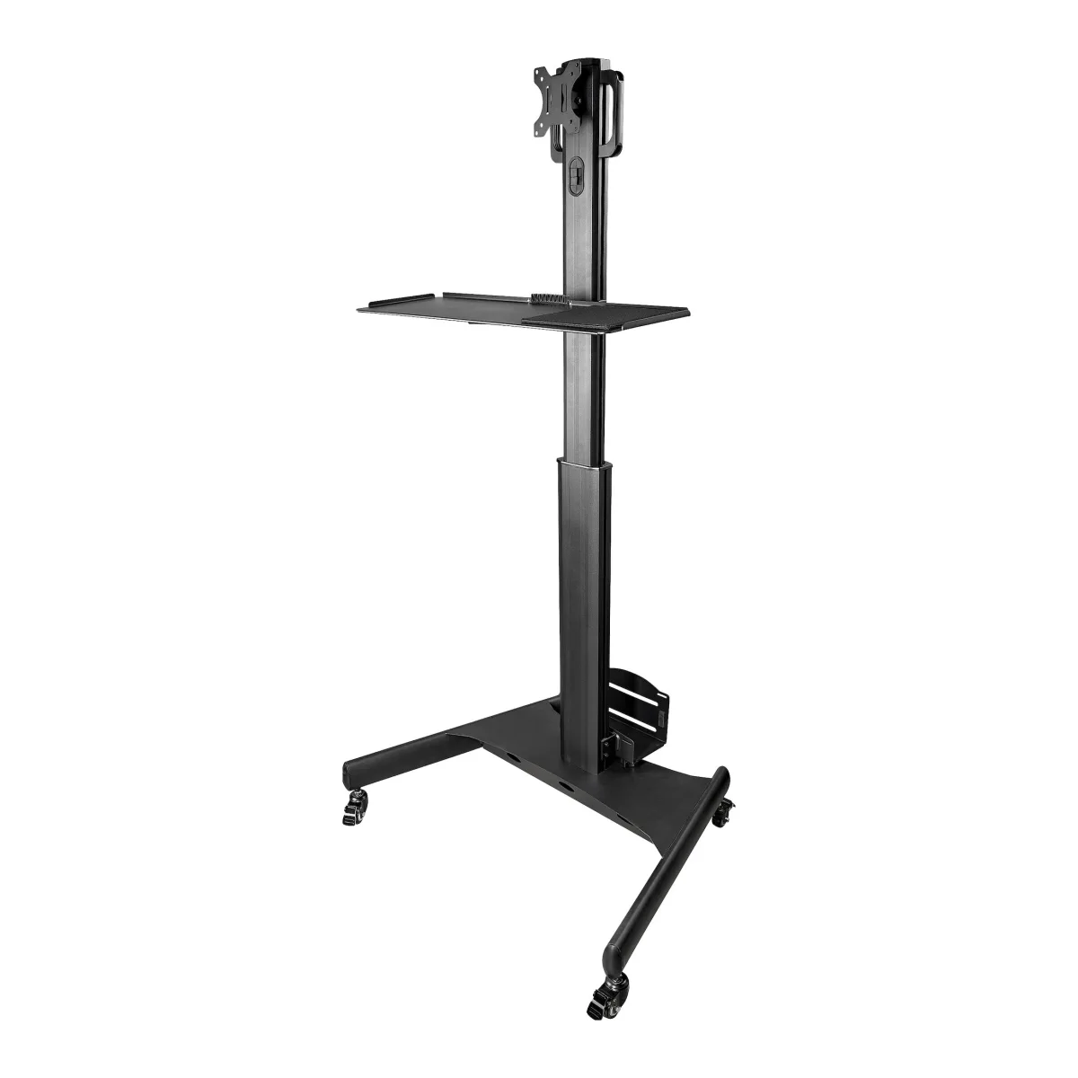 Startech Mobile Workstation Cart with Monitor Mount, CPU/PC Holder, Keyboard Tray, Ergonomic Height Adjustable Desktop Computer Cart, Rolling Mobile Standing Workstation on Wheels - Portable Stand-Up Cart - Cart - for LCD display / PC equipment - steel - black