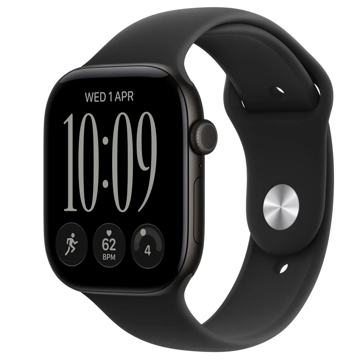Apple Watch Series 12 (GPS) - 46 mm - black aluminium - smart watch with sport band - rubber - black - band size: M/L - 64 GB - Bluetooth, Wi-Fi 4, UWB - 39.5 g