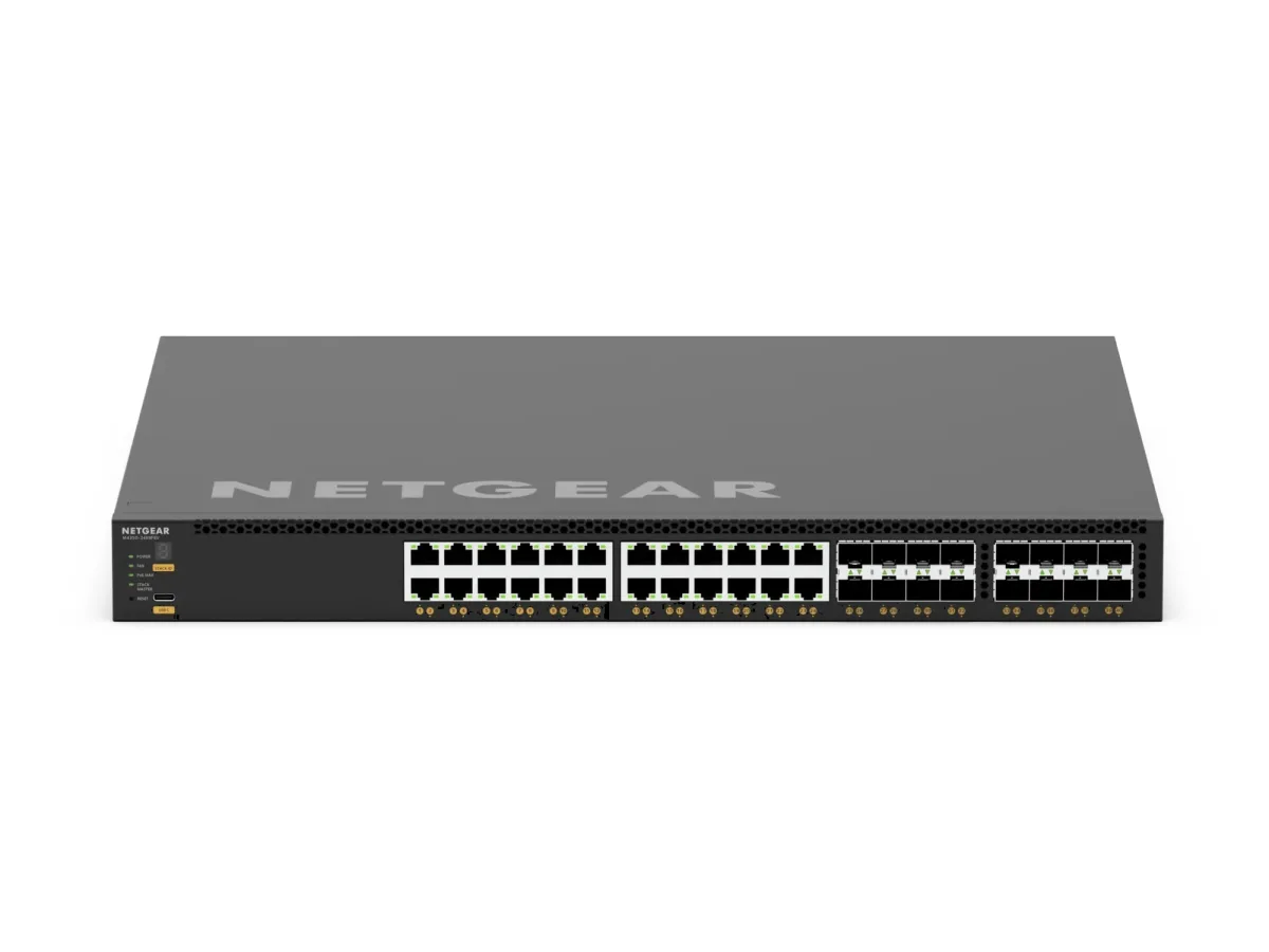 NETGEAR AV Line M4350-24X8F8V - Switch - L3 - Managed - 24 x 100/1000/2.5G/5G/10GBase-T (PoE++) + 8 x 10Gb Ethernet SFP+ + 8 x 25 Gigabit SFP28 - front to back airflow - rack-mountable - PoE++ (290 W)