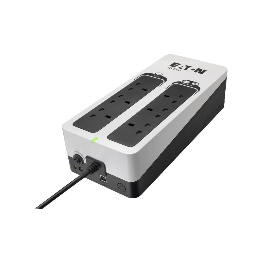 Eaton 3S Gen2 - UPS - BS, (3) UK, (3) UK surge only, tower - AC 220/230/240 V - 330 Watt - 550 VA - 1-phase - 5 Ah - USB - output connectors: 6 - United Kingdom - black / white