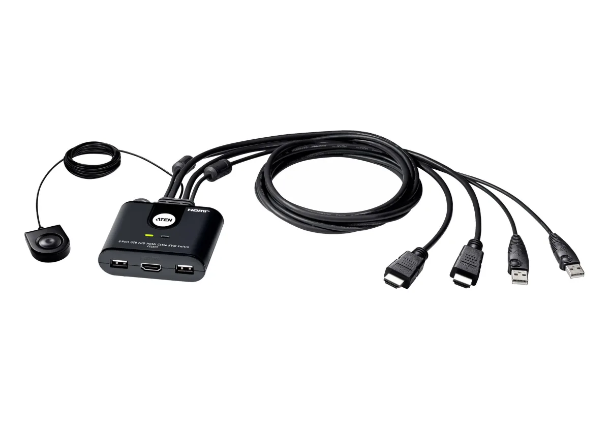 ATEN CS22HF - KVM / USB switch - 2 x KVM / USB - 1 local user - desktop - DC power