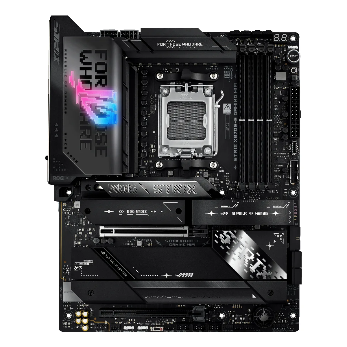 ASUS ROG STRIX X870E-E GAMING WIFI - Motherboard - ATX - Socket AM5 - AMD X870E Chipset - USB4, USB-C 3.2 Gen 2x2, USB-C 3.2 Gen2, USB 3.2 Gen 2, USB 3.2 Gen 1 - Wi-Fi 7, 5 Gigabit Ethernet, Bluetooth - onboard graphics (CPU required) - HD Audio (8-channel)