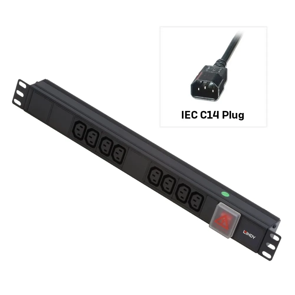 Lindy 29993 1U 8 Way Iec PDU Iec Plug to 8 X Iec Sockets