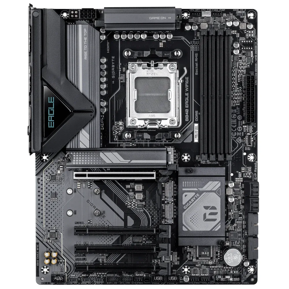 Gigabyte B840 EAGLE WIFI6E AMD AM5 Socket Motherboard, ATX, 4x DDR5 Slots, 3x M.2 Sockets, Fitted I/O Shield, 2.5GbE LAN, Wi-Fi 6E, 1x DisplayPort / 1x HDMI Port