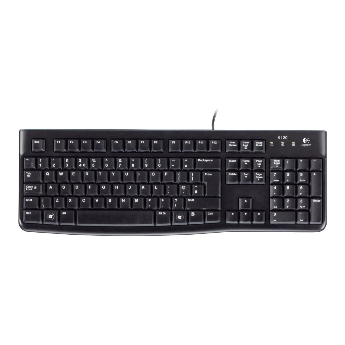 Logitech K120 Wired Keyboard for Windows, USB Plug-and-Play, Full-Size, Spill-Resistant, Curved Space Bar, Compatible with PC and Laptop, QWERTY UK English Layout, Black
