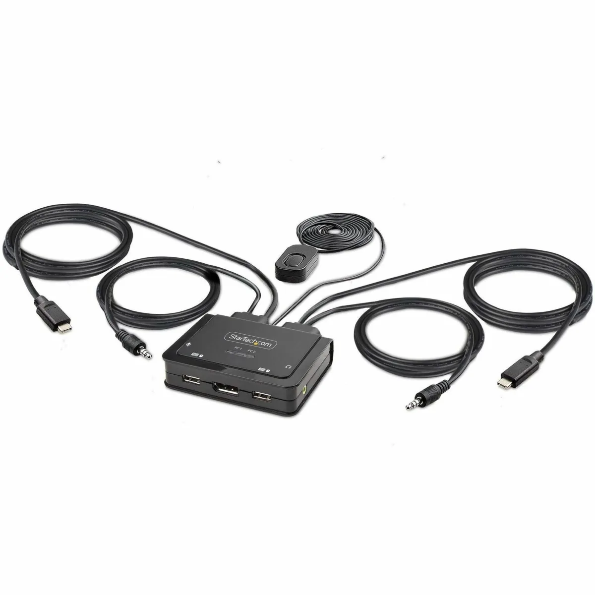Startech 2-Port USB-C Cable KVM Switch, 4K 60Hz DisplayPort Output, Compact KVM with 4ft/1.2m USB Type-C/Audio Integrated Cables, Bus Powered - Remote Push-Button/Hotkey Switching (C2-D46-UC2-CBL-KVM)