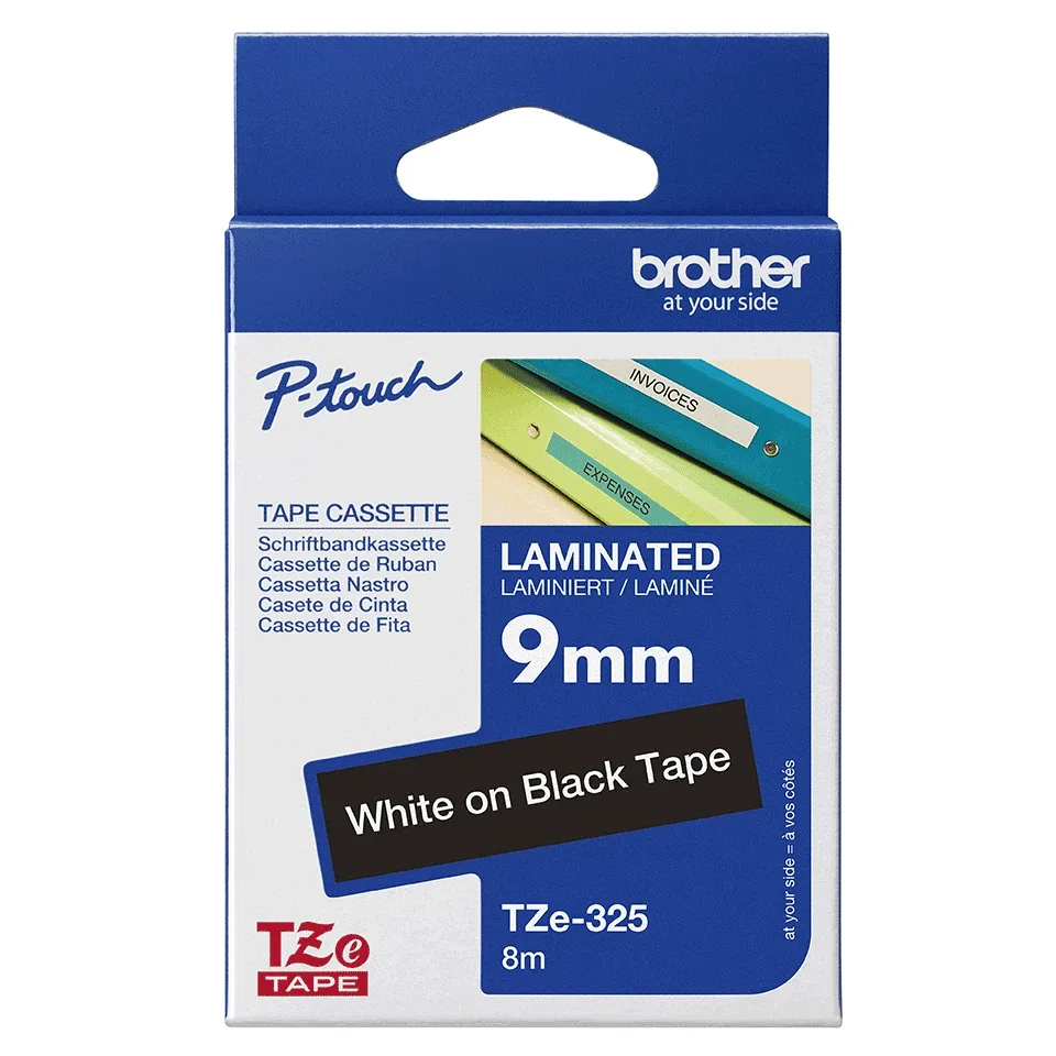 Brother TZe-325 - Standard adhesive - white on black - Roll (0.9 cm x 8 m) 1 cassette(s) laminated tape - for Brother PT-D210, D600, H110, P-Touch PT-1005, D200, D450, D800, E550, H110, P300, P900