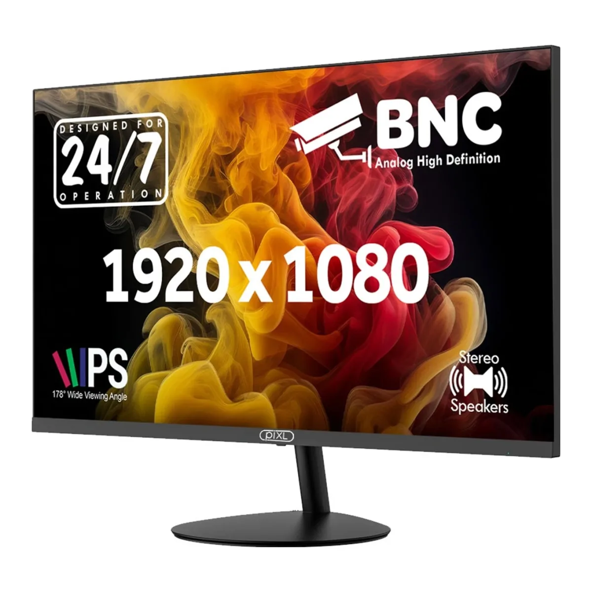 piXL 24-inch Full HD Energy Saving CCTV IPS Monitor for 24/7 use with BNC, HDMI & VGA Connections and CVBS, AHD, TVI & CVI Signal Support