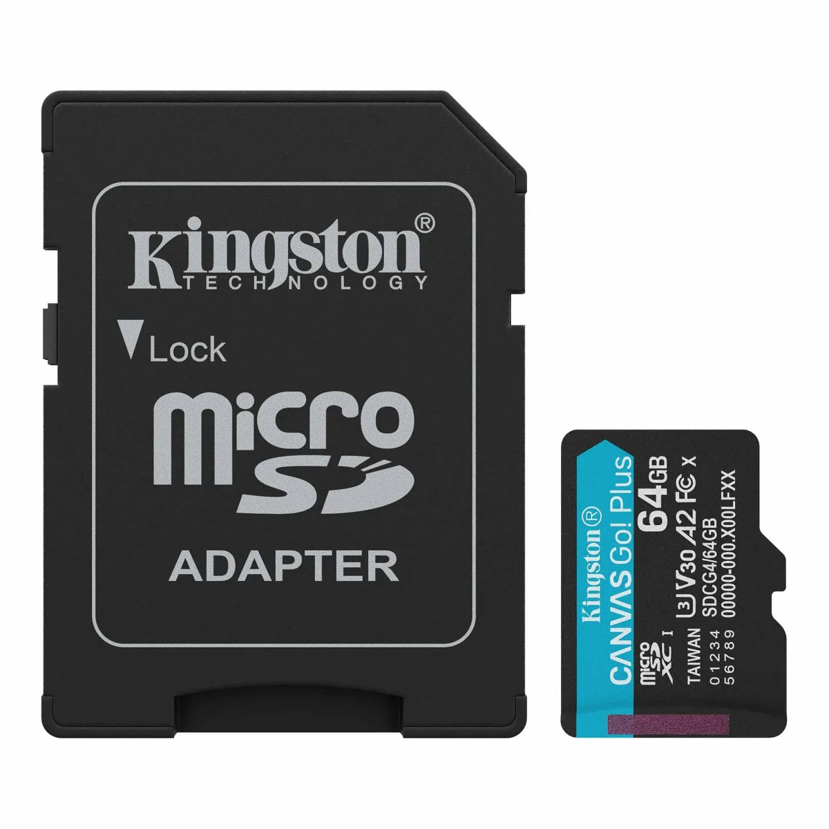 Kingston Canvas Go! Plus - Flash memory card (microSDXC to SD adapter included) - 64 GB - A2 / Video Class V30 / UHS-I U3 / Class10 - microSDXC UHS-I