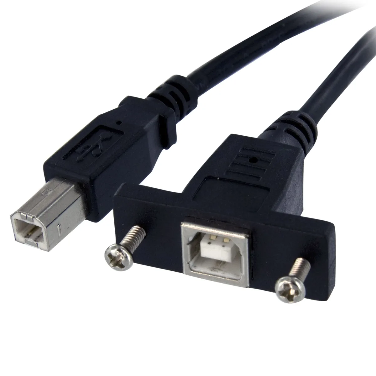 StarTech 1 ft Panel Mount USB Cable B to B - F/M - USB cable - USB Type B (F) to USB Type B (M) - USB 2.0 - 1 ft - molded, thumbscrews - black - USBPNLBFBM1 - USB cable - USB Type B (F) to USB Type B (M) - USB 2.0 - 30 cm - molded, thumbscrews - black