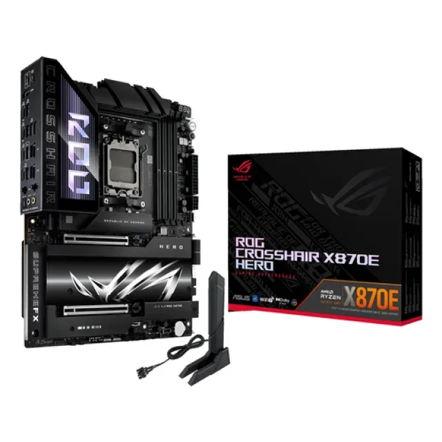 ASUS ROG CROSSHAIR X870E HERO - Motherboard - ATX - Socket AM5 - AMD X870E Chipset - USB4, USB 3.2 Gen 2, USB-C 3.2 Gen2, USB 3.2 Gen 1, USB-C 3.2 Gen 2x2 - Wi-Fi 7, Bluetooth, 5 Gigabit Ethernet - onboard graphics (CPU required) - HD Audio (8-channel)