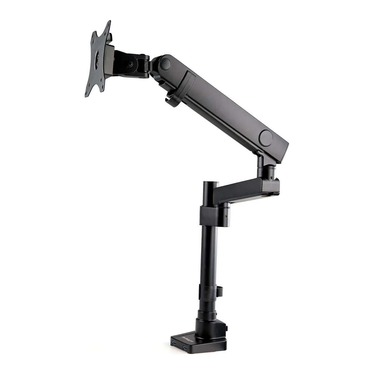 Startech Desk Mount Monitor Arm with 2x USB 3.0 ports, Pole Mount Full Motion Single Arm Monitor Mount up to 17.6lbs/8kg VESA Display, Ergonomic Articulating Monitor Arm, Clamp/Grommet - Small Footprint Design (ARMPIVOT2USB3) - Mounting kit (articulating arm, desk clamp mount, grommet clamp) - for Monitor - heavy duty aluminium - black - screen size: 17"-34" - desk-mountable