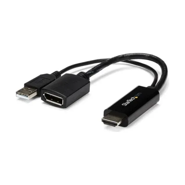 Startech 4K 30Hz HDMI to DisplayPort Video Adapter w/ USB Power - 6 in - HDMI 1.4 (Male) to DP 1.2 (Female) Active Monitor Converter (HD2DP) - Adapter cable - HDMI, USB (power only) male to DisplayPort female - 25.5 cm - black - active, 4K30Hz (3840 x 2160) support - for P/N: SV211HDUC, SV221HUC4K